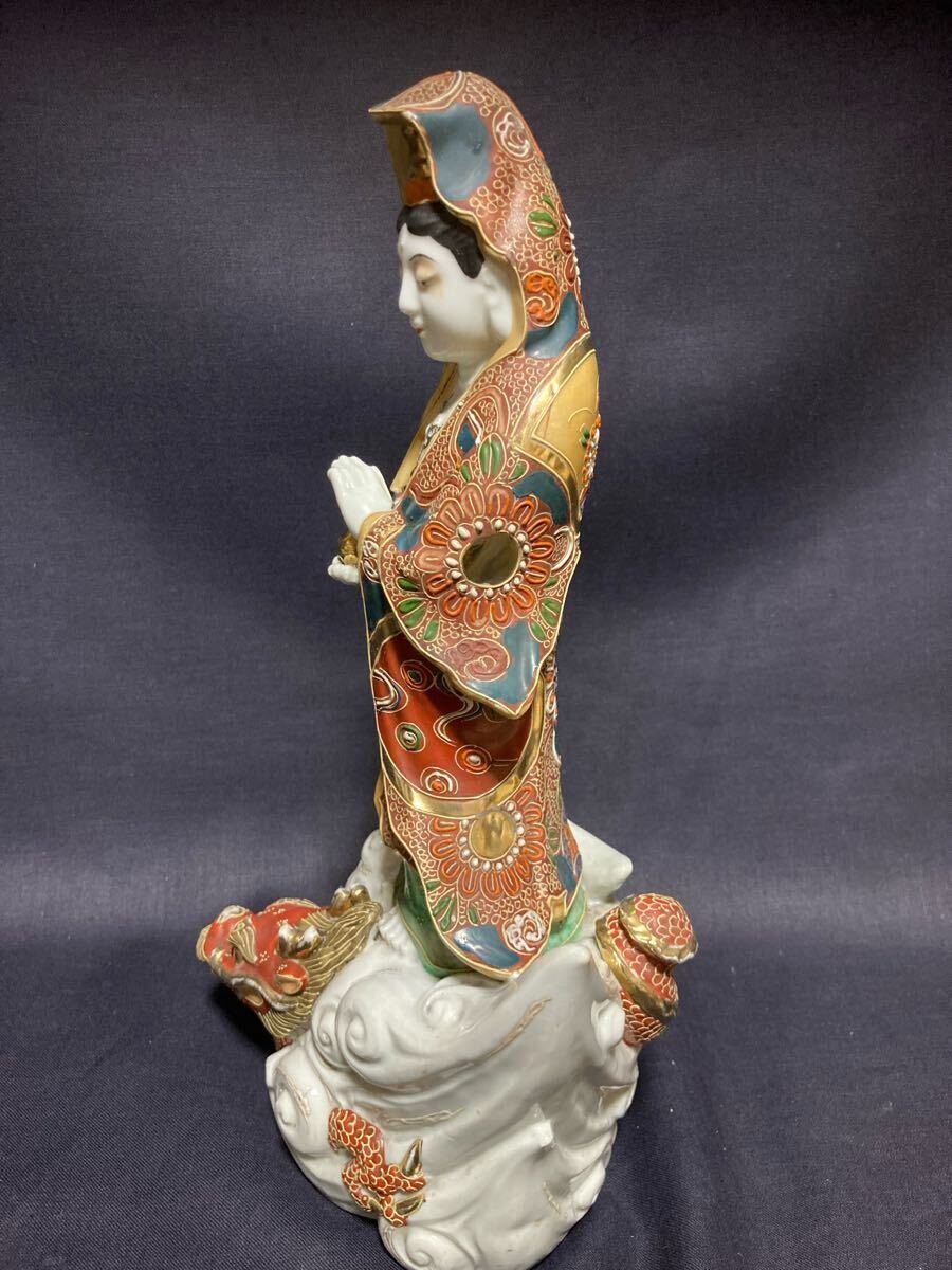 観音菩薩像 陶器 置物 仏像 金彩 色絵 旧家所蔵品！九谷焼 観音菩薩像 置物 陶器 色絵金彩 仏像 仏教美術