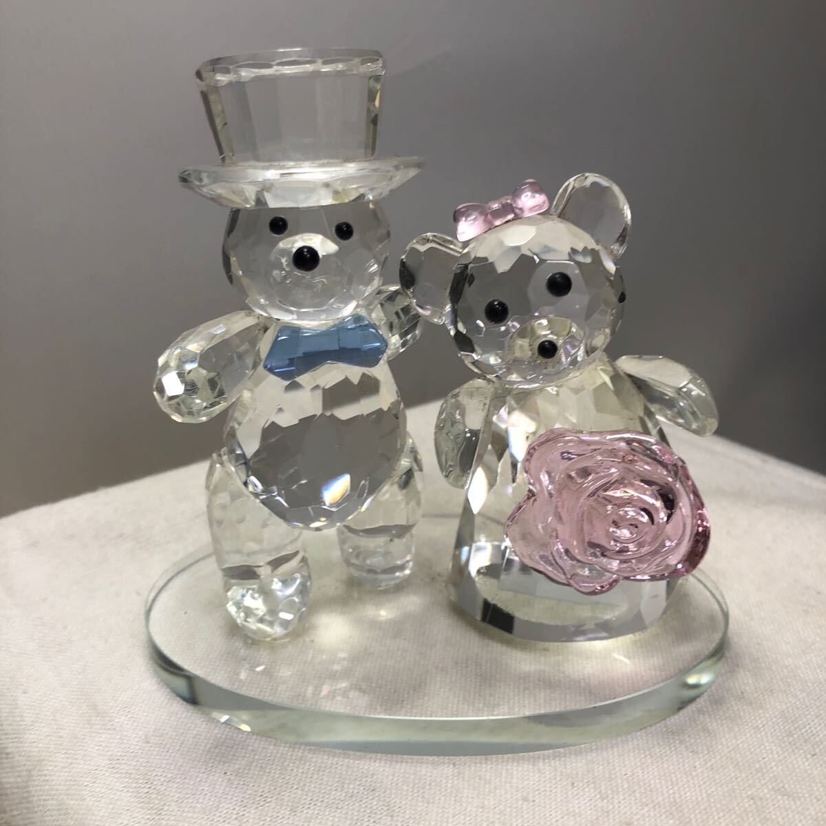 ガラス細工 クリスタルガラス ペアベア クマさん 熊 クリスタルベア インテリア 雑貨 置物 オブジェ 飾り 総重量428.4g_1