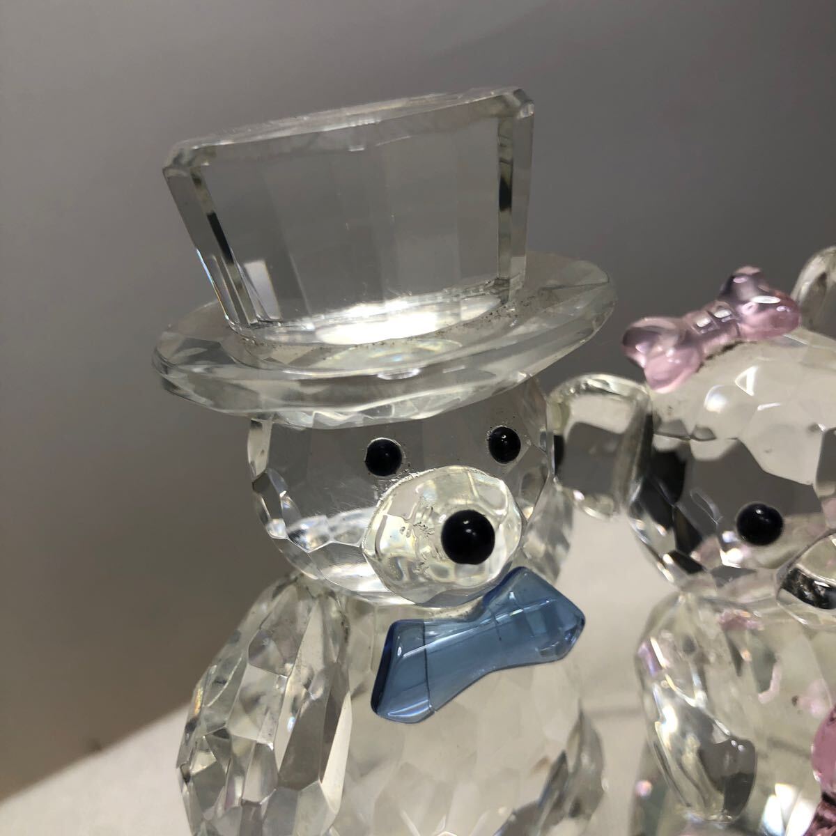 ガラス細工 クリスタルガラス ペアベア クマさん 熊 クリスタルベア インテリア 雑貨 置物 オブジェ 飾り 総重量428.4g_3