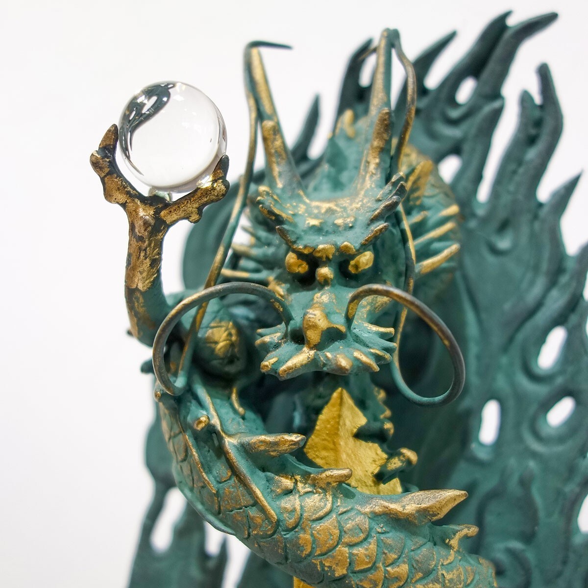 仏像 彫刻 倶利伽羅不動（1尺）青銅色 ブロンズ像 銅製 塗り台付き