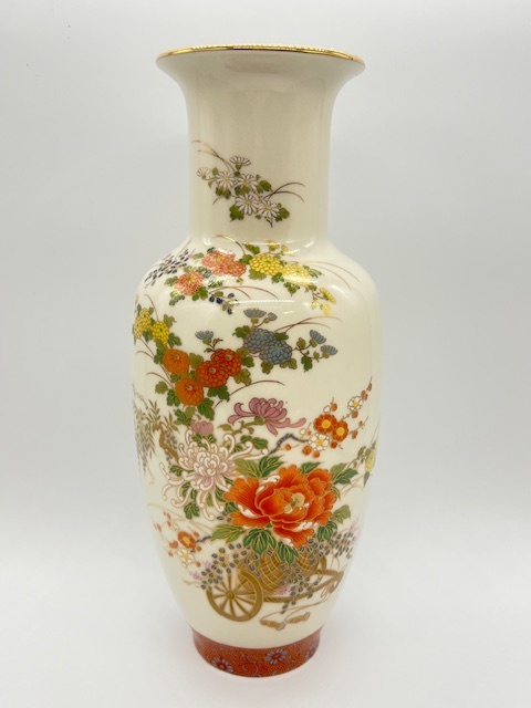 S7886□ 柴田陶器 花瓶 金彩 花模様 花入 花器 花文 華道具 伝統工芸