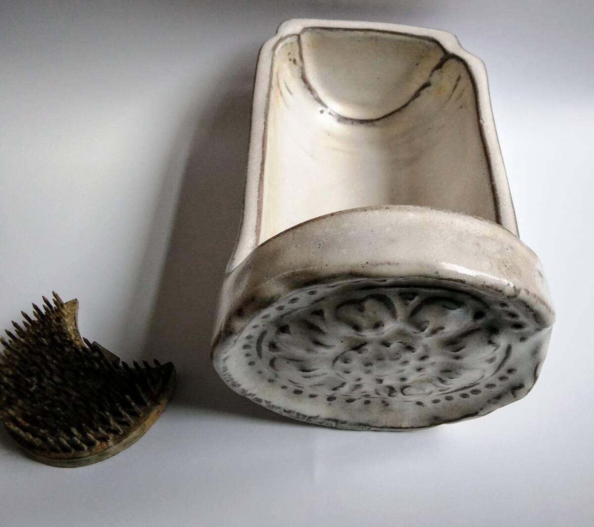 未使用　赤膚焼　古代瓦　東大寺式　蓮華紋　花瓶　花器　奈良　大和　フラワーベース_4