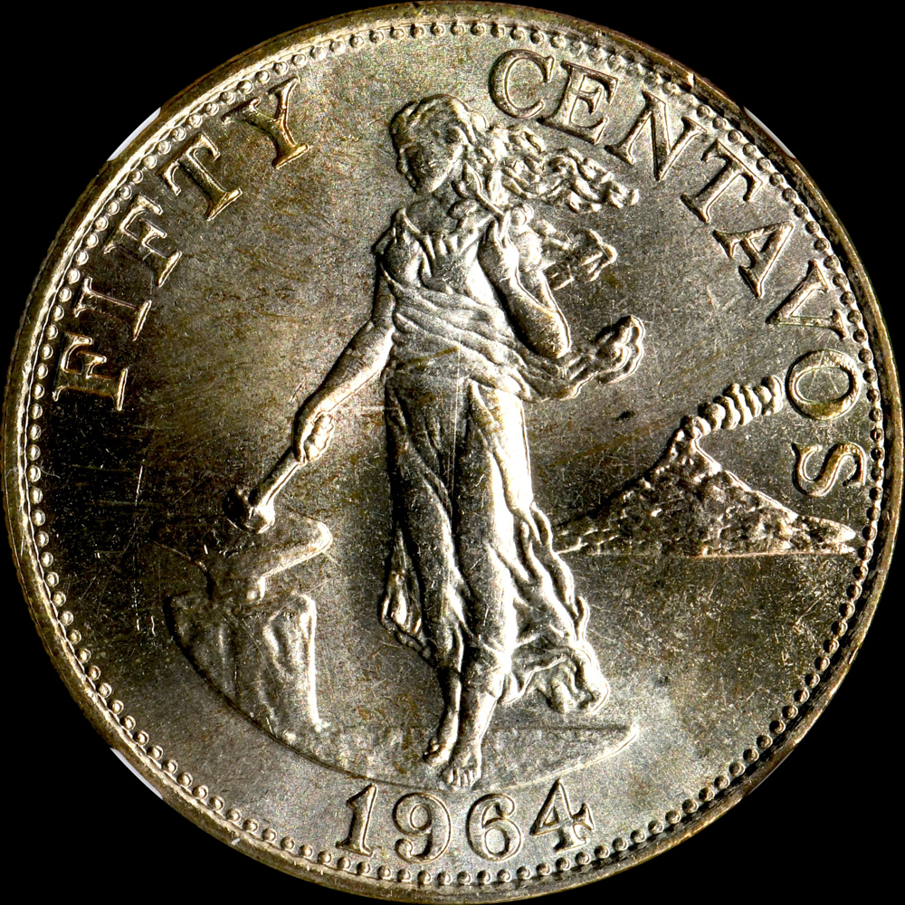 ☆日終 【NGC MS65 N社準最高鑑定】1964 フィリピン 50C 完全未使用