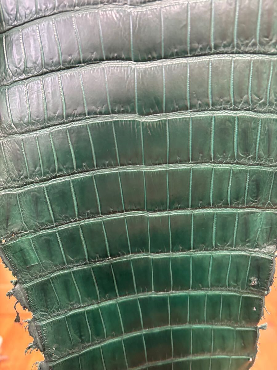 クロコダイル　グリーン　マット　ワニ革　レザークラフト　革細工　国内生産　国内鞣製　テール　小物　折り財布_4