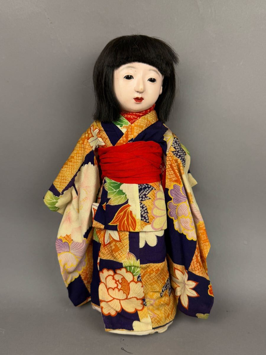 時代品 市松人形 『 竜月 』 昭和期〜 抱き人形 日本人形 着物 在銘