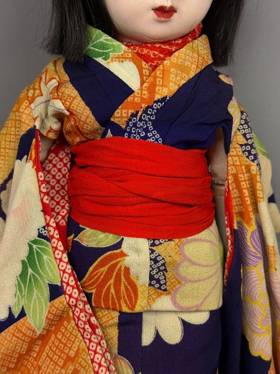 時代品 市松人形 『 竜月 』 昭和期〜 抱き人形 日本人形 着物 在銘
