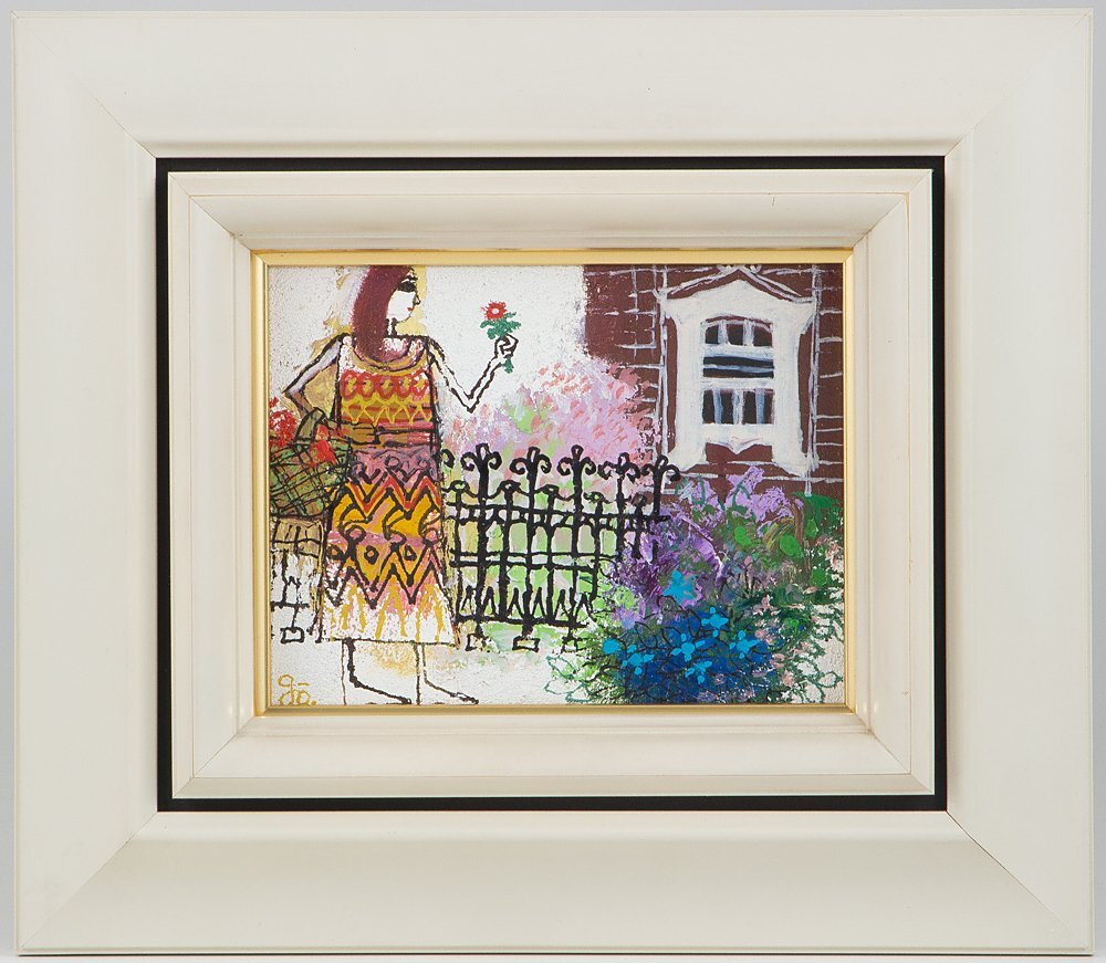 【五】真作 正田壌 『窓』 油彩 キャンバス 0号 額装 日動画廊シール 1983年個展出品作 ／ ユニークかつ物語性あふれる独自の世界観_2