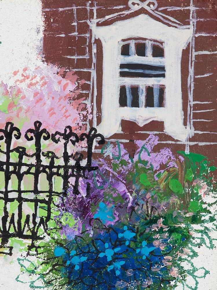 【五】真作 正田壌 『窓』 油彩 キャンバス 0号 額装 日動画廊シール 1983年個展出品作 ／ ユニークかつ物語性あふれる独自の世界観_3