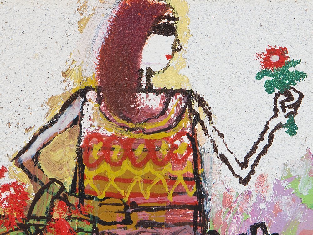 【五】真作 正田壌 『窓』 油彩 キャンバス 0号 額装 日動画廊シール 1983年個展出品作 ／ ユニークかつ物語性あふれる独自の世界観_5