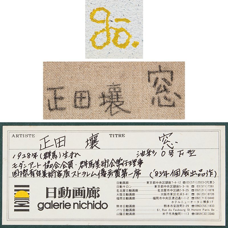 【五】真作 正田壌 『窓』 油彩 キャンバス 0号 額装 日動画廊シール 1983年個展出品作 ／ ユニークかつ物語性あふれる独自の世界観_7