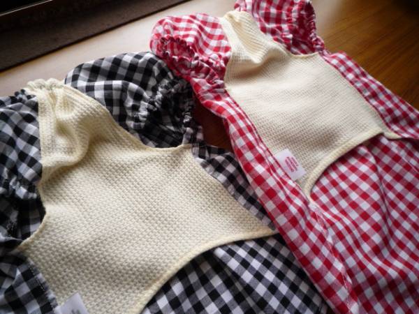 F*dog新作サンプル品ギンガムチェックとニットのスモック赤*胴42_2