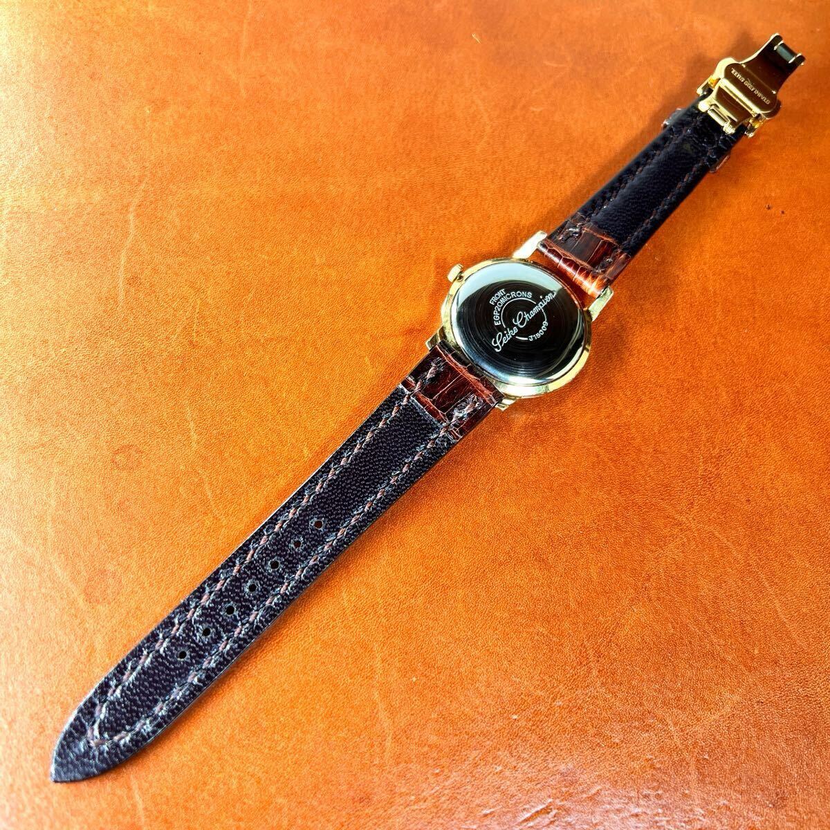 OH済! 極美品! SEIKO Champion 19石 クロコダイル本革手縫いベルト D