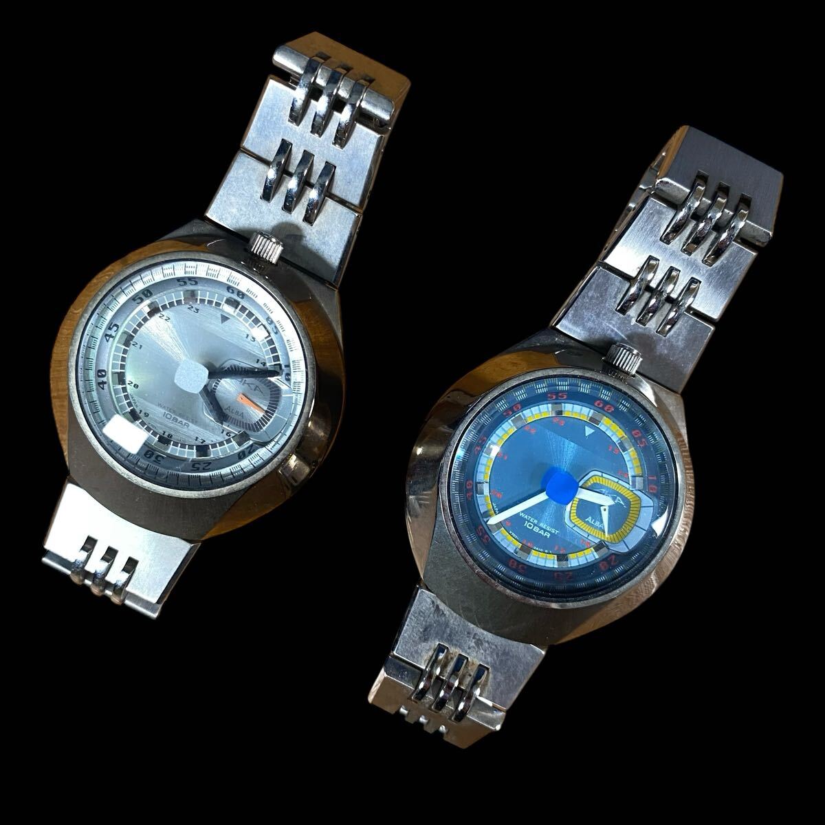 ☆SEIKO ALBA AKA ツノ IKKAKU V707-0A10【2本まとめ】 青文字盤 銀