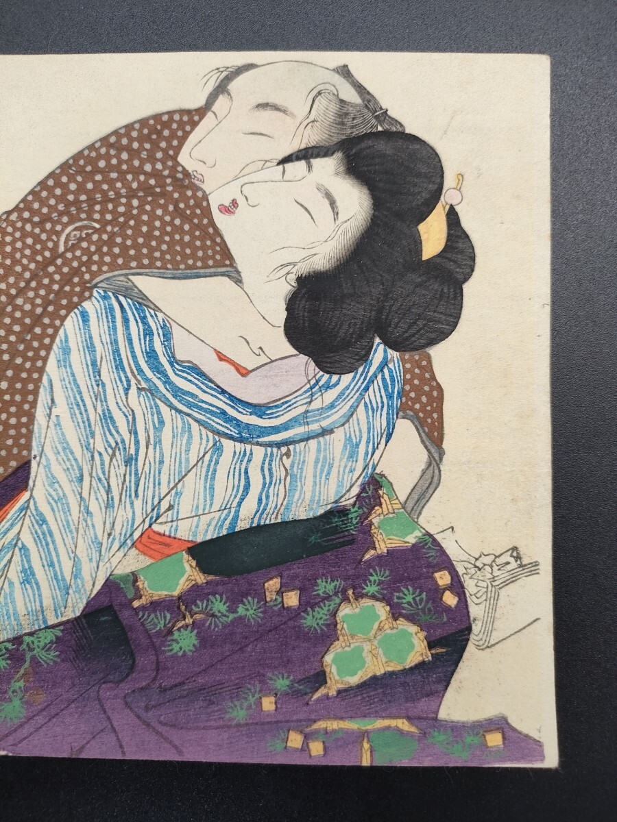 明治期/真作 春画 竹内桂舟「春画一枚」錦絵 本物浮世絵木版画 艶本 枕