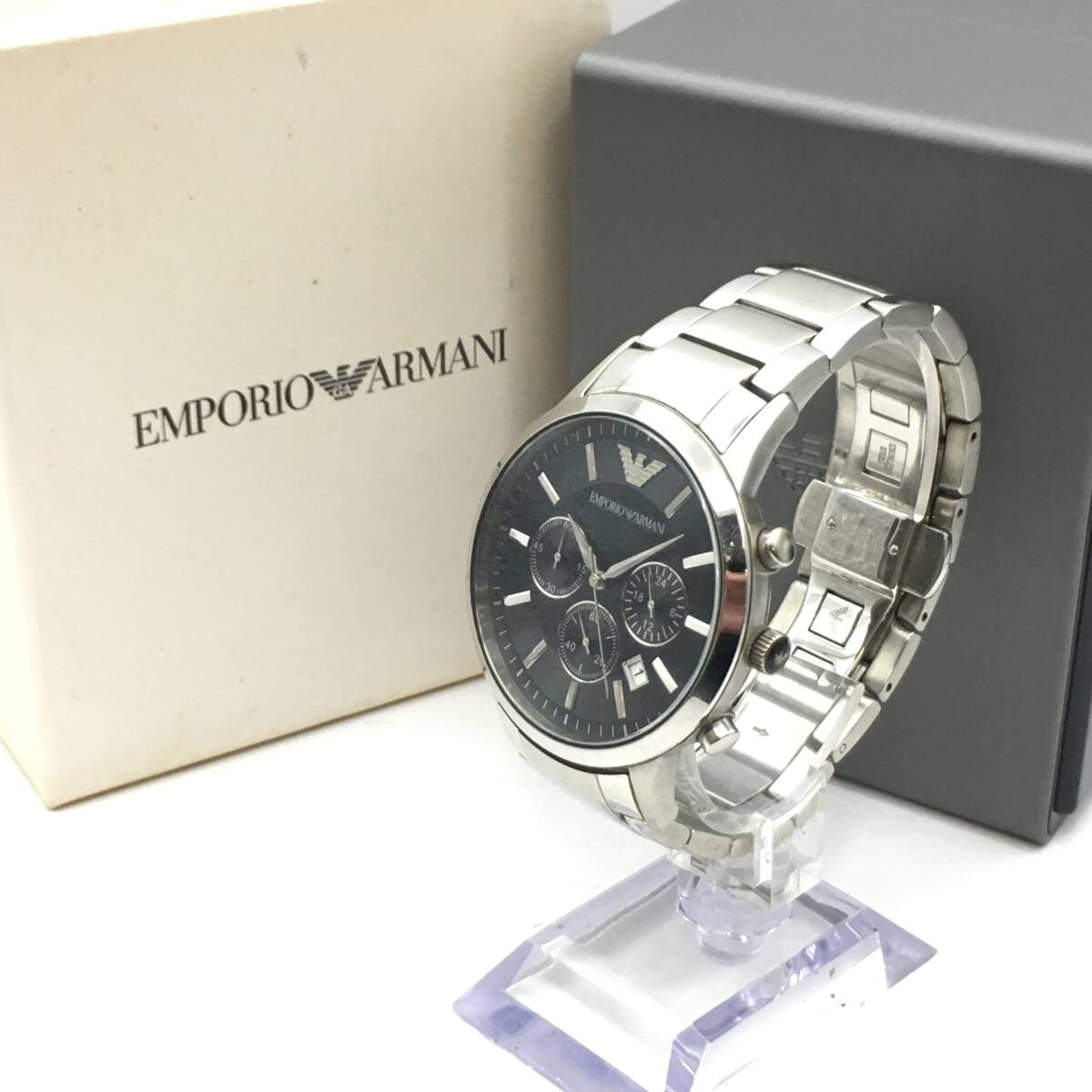 278201 EMPORIO ARMANI/エンポリオ アルマーニ 3針 Date デイト メンズ クォーツ 腕時計 AR-2434 付属品 ...