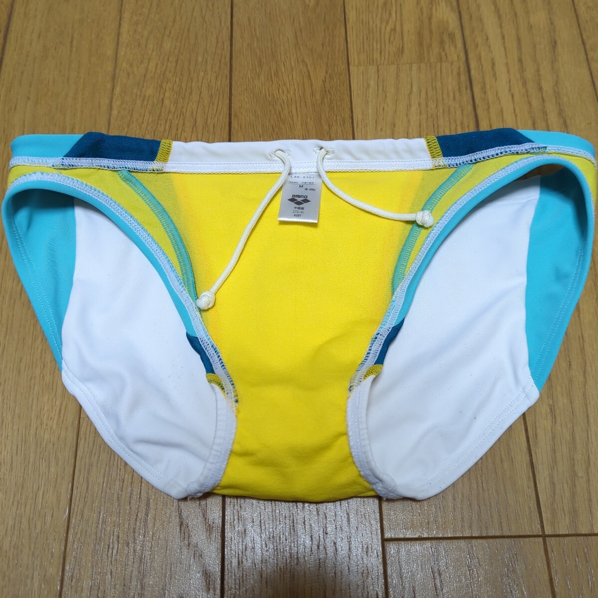 LAR-5301 Mサイズ ホワイト×ターコイズ 競パン 競泳水着 メンズ ビキニ