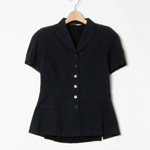 AUJARD オジャール ニット切替半袖ジャケット 肩パッド 綿 コットン フェミニン レトロ