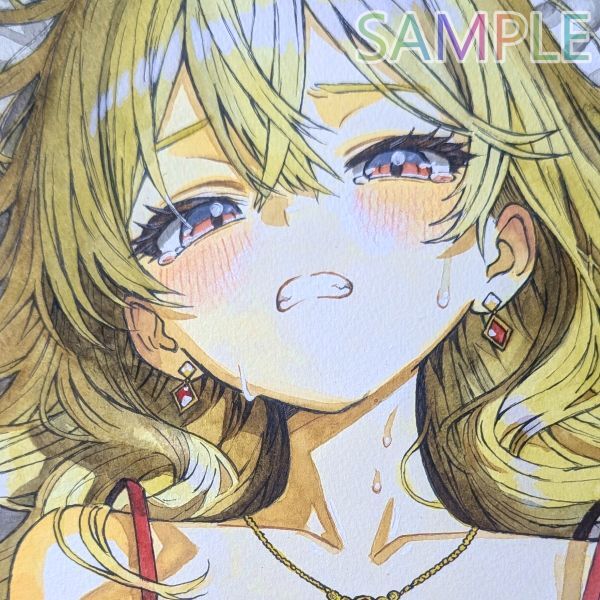 A4原画】手描きイラスト 「熱にうかされている」 微乳？ 美少女