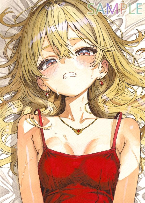 A4原画】手描きイラスト 「熱にうかされている」 微乳？ 美少女