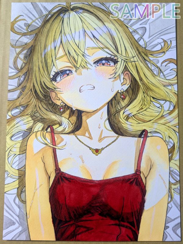 A4原画】手描きイラスト 「熱にうかされている」 微乳？ 美少女