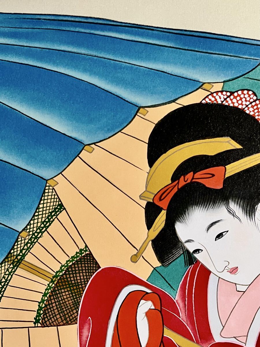 伊東深水　絹本肉筆掛軸【秋色】　深水自題箱　二重箱　真作保証　　NO5 貴重品 真作】【S8】伊東深水「春雨」絹本 肉筆 合箱 金泥 美人画 傘美人 桜花