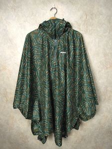 美品 モンベル プリント トレッキング レインポンチョ◆メンズ/レディース/ダークグリー