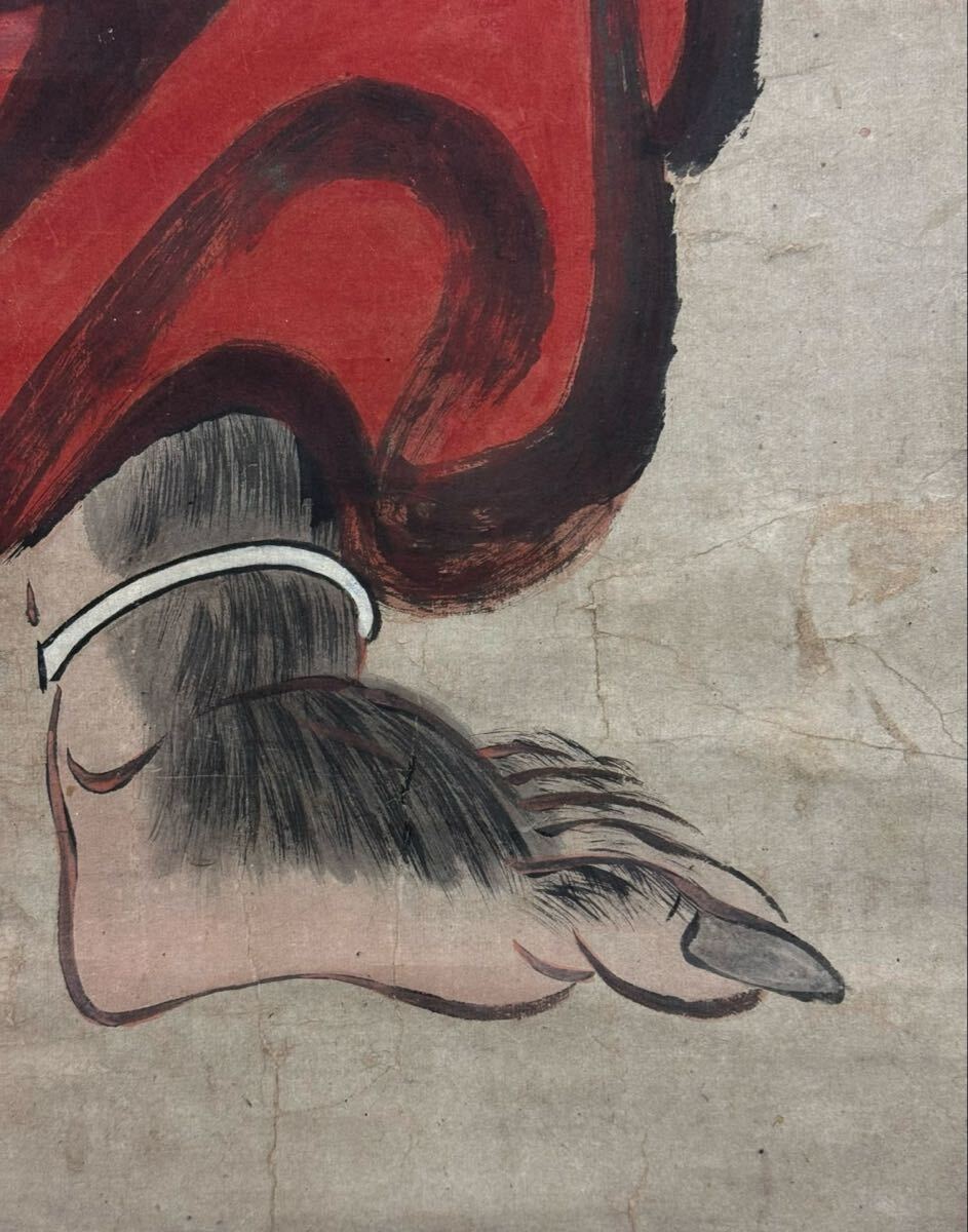 真作 日本美術 江戸前期 達磨図 紙本 肉筆 掛軸 在銘 落款有 達磨絵 禅