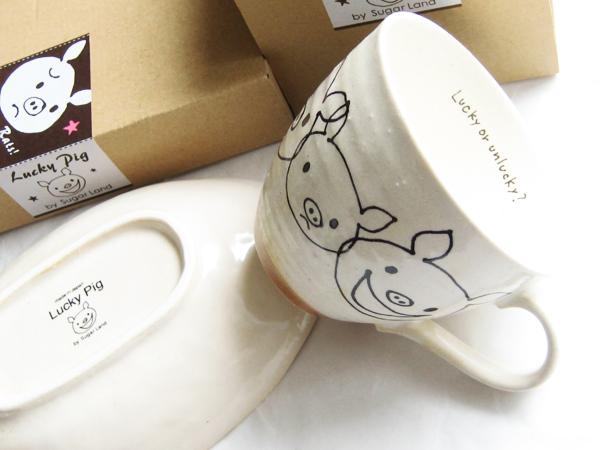 Luckypigラッキーピッグマグカップ＆お皿プレート ぶた食器陶器(食器