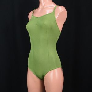 F0551★グリーン系 レオタード バレエ 衣装 女子 無地 ツルスベ 伸縮性あり コスチューム