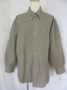 ３７　コロンビア　こげ茶色チェック柄　長袖ボタンダウンシャツ　1206PM7464 Mサイズ