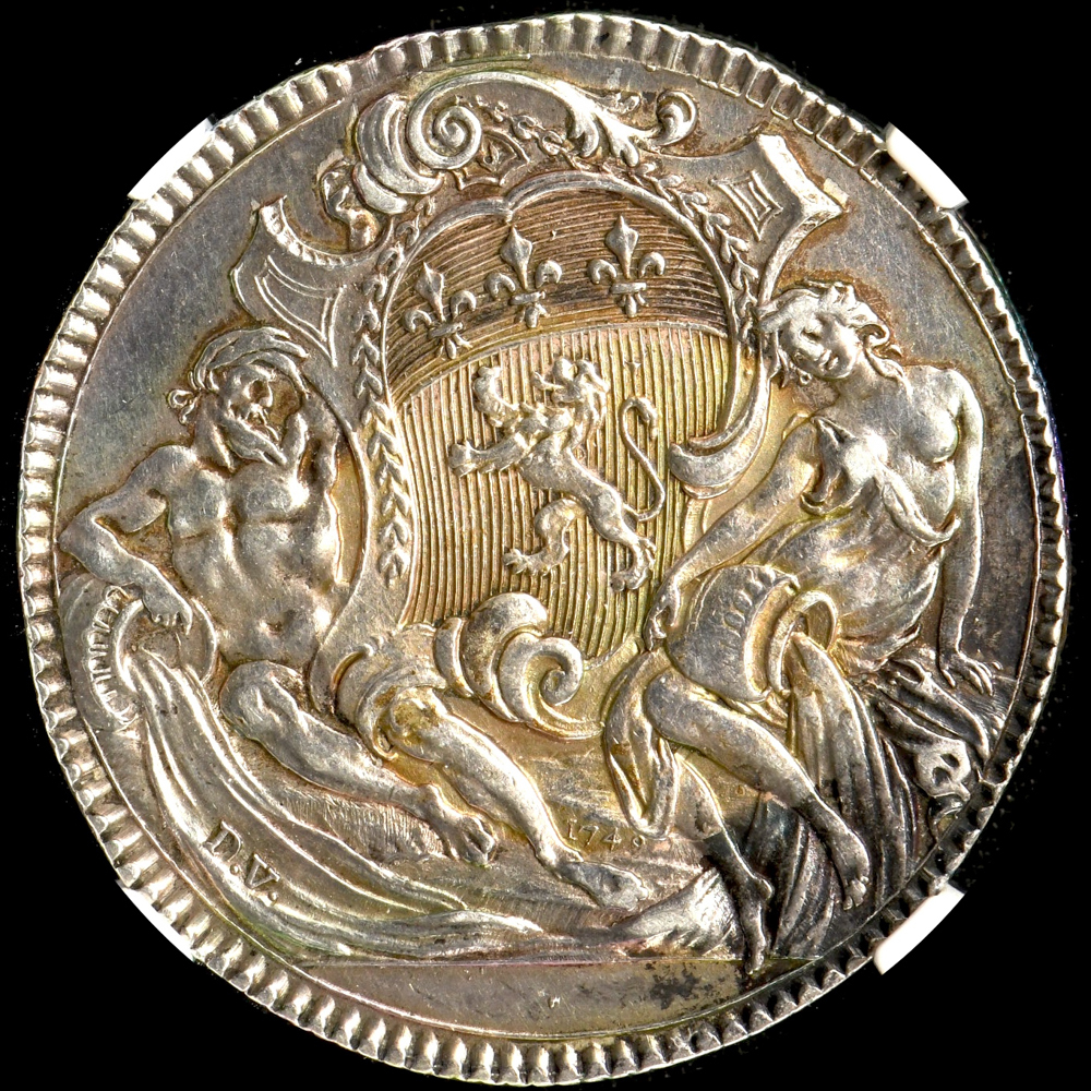 ☆日終【NGC AU D 超希少品】17XX年 フランス ジェトン銀貨 リヨン商工