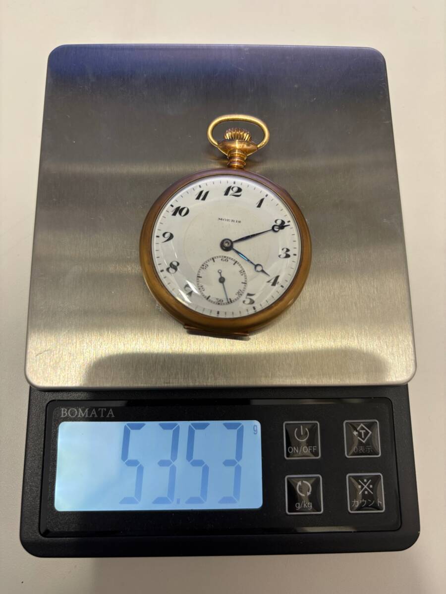 K18金無垢】名門モーリス Moeris 懐中時計 45g 稼働品】 MOERIS モーリス 懐中時計 手巻き 金無垢 18K刻印 ホワイト