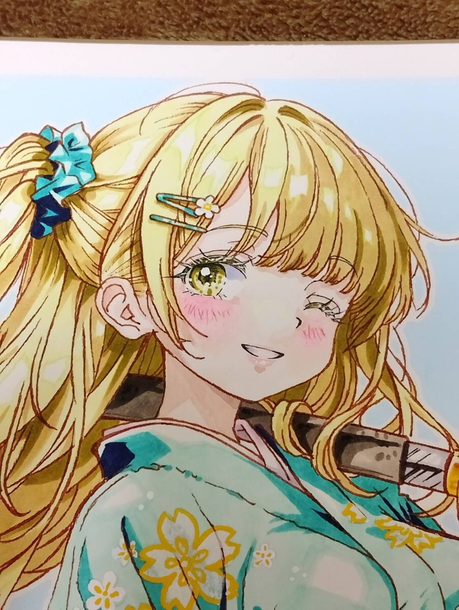 大色紙 手描きイラスト [剣姫、咲き乱れ] 原画 美少女 オリジナル 一点