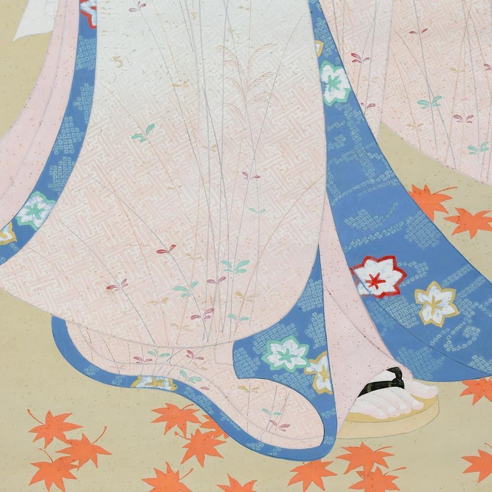 真作】【WISH】佐藤公紀「美人画」日本画 掛軸 絹本 金泥仕様