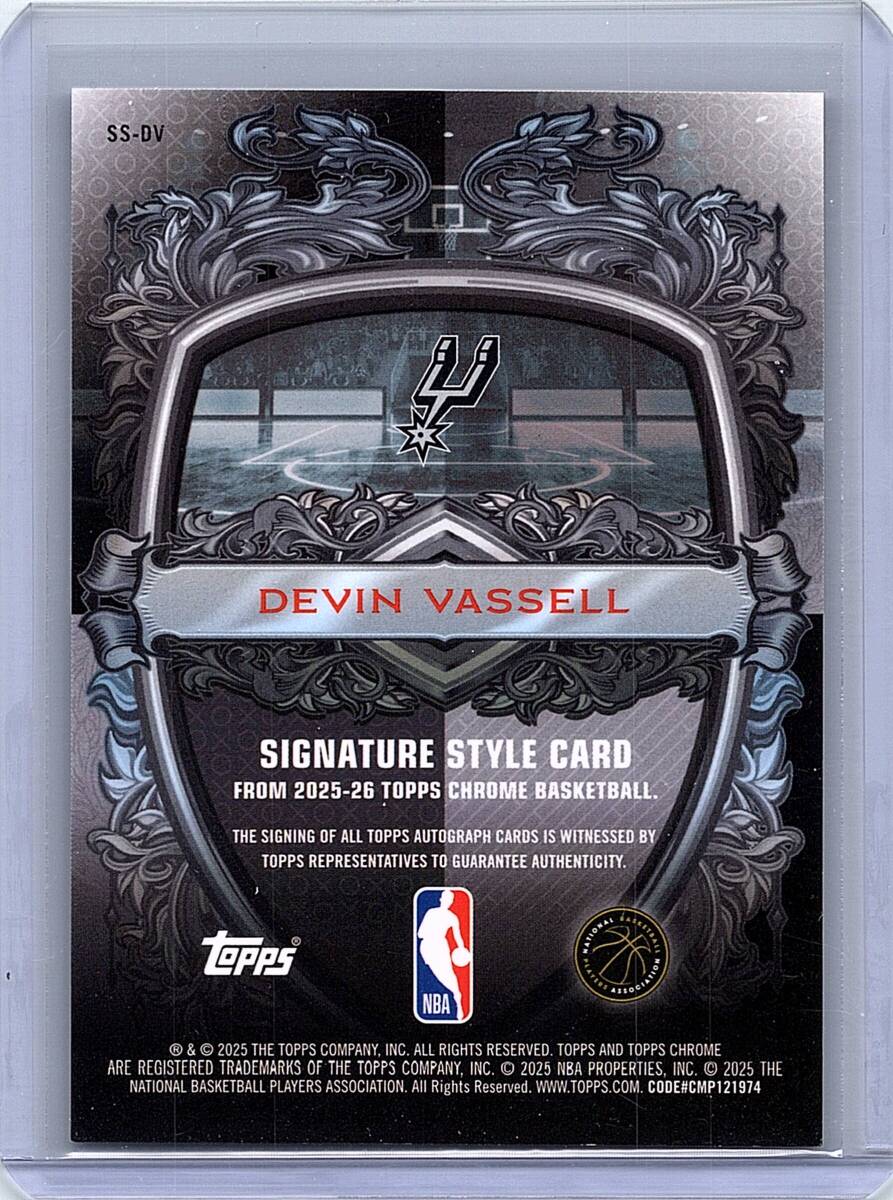 Devin Vassell NBA 2025-26 Topps Chrome Signature Style Auto 直筆