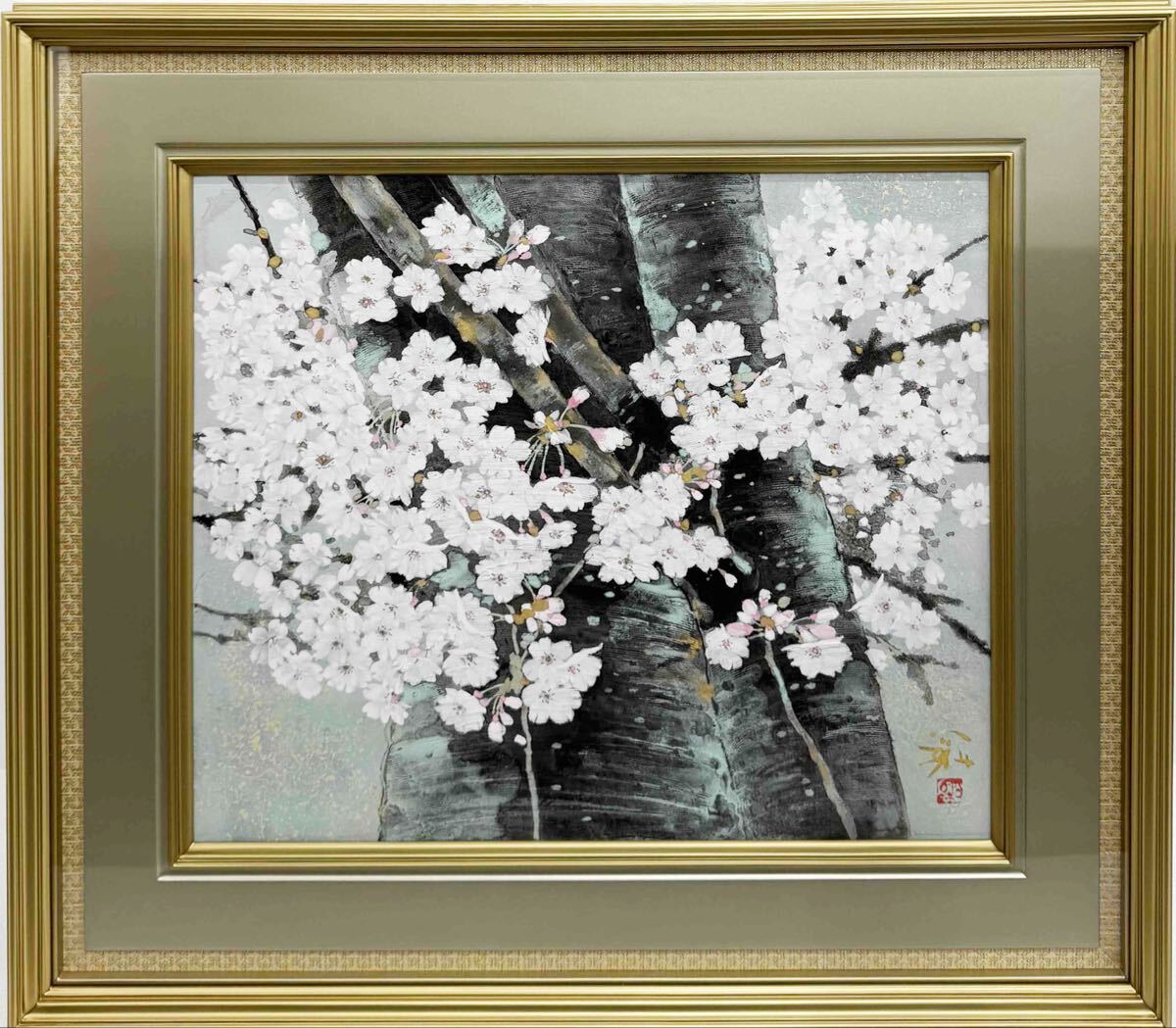 高級額縁付　「桜花爛満」 松村公嗣 「桜花爛漫」 文藝春秋表紙絵 天満屋出品作 共シール 真作