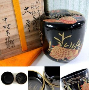 來＊中村宗悦 「春秋一双」蒔絵 中棗 共箱 共布 茶道具