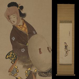 【模写】日本画 在銘 菊塢 踊行列図 紙本掛軸 祭り大正昭和 美人 MB409 模写】日本画 在銘 菊塢 踊行列図 紙本掛軸 祭り大正昭和 美人 MB409