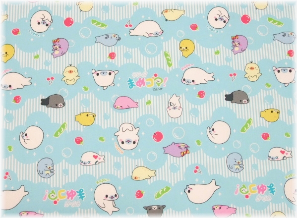 ☆クプ～!!まめゴマ！オックス生地*105×49cm/水色*SAN-X