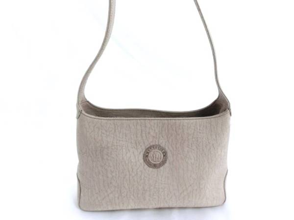 1円～美品◇SANZERIA◇象革 レザーショルダーバッグ◇ベージュ◇(皮革 