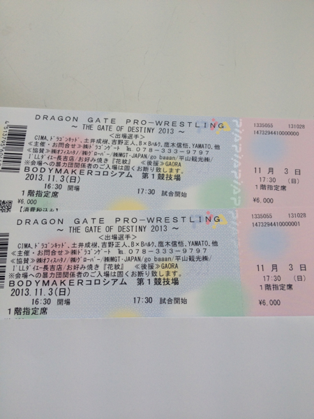ドラゴンゲート11月3日 大阪大会1階指定席ペアチケット_1