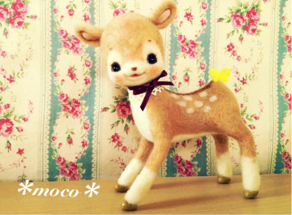 羊毛フェルト　作家作品　バンビ　レトロ moco＊羊毛フェルト ハンドメイド＊バンビ＊レトロアニマル(羊毛