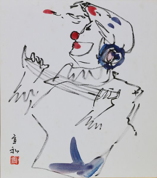 日展無鑑査画家 輪違宣和 パステル水彩「ピエロ」 豪華額装(パステル画