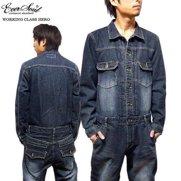 在庫少AKERICOアケリコ新作ビンテージ加工スリムデニムツナギ