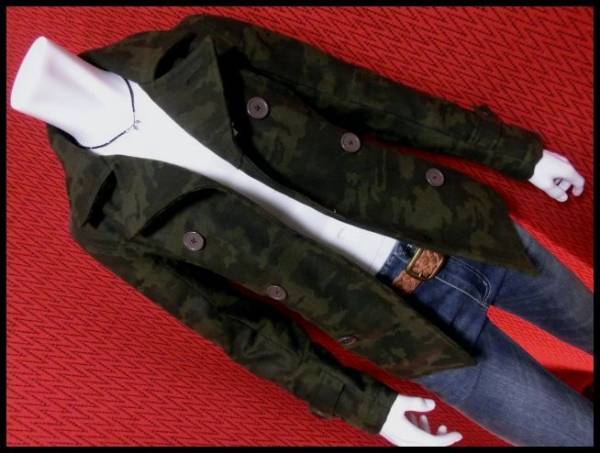 【SALE 迷彩カモフラ ウールメルトンPコート/KHAKI/L】