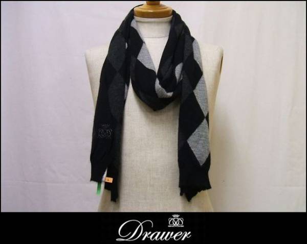 ◇美品◇Drawer ドゥロワー◇アーガイル柄カシミヤ100マフラー 