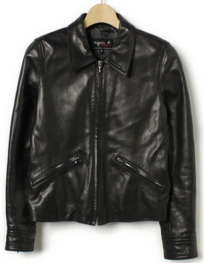 agnes b アニエスベー ラム レザー ライダース ジャケット 黒