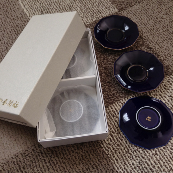 【未使用品】香蘭社 茶托 5枚 小皿 瑠璃色 金縁_1