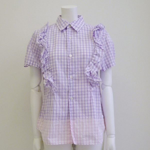 コム・デ・ギャルソン フリル付きブロックチェックシャツ S