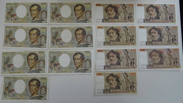 フランス紙幣 2，100フラン 200F×7枚 100F×7枚 #4614